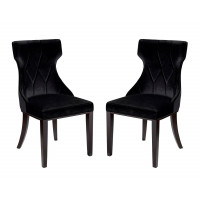 Manhattan Comfort DC007-BK Reine Black and Walnut Velvet Dining Chair (Set of Two)
